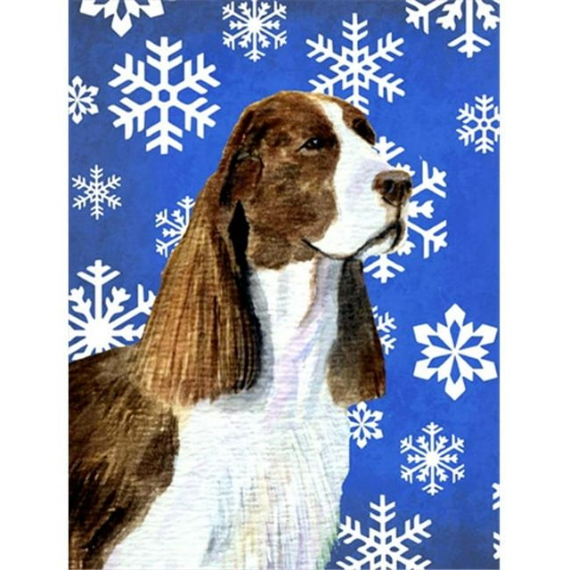 11 x 15 Po. Drapeau de Jardin Springer Spaniel Flocons de Neige d'Hiver