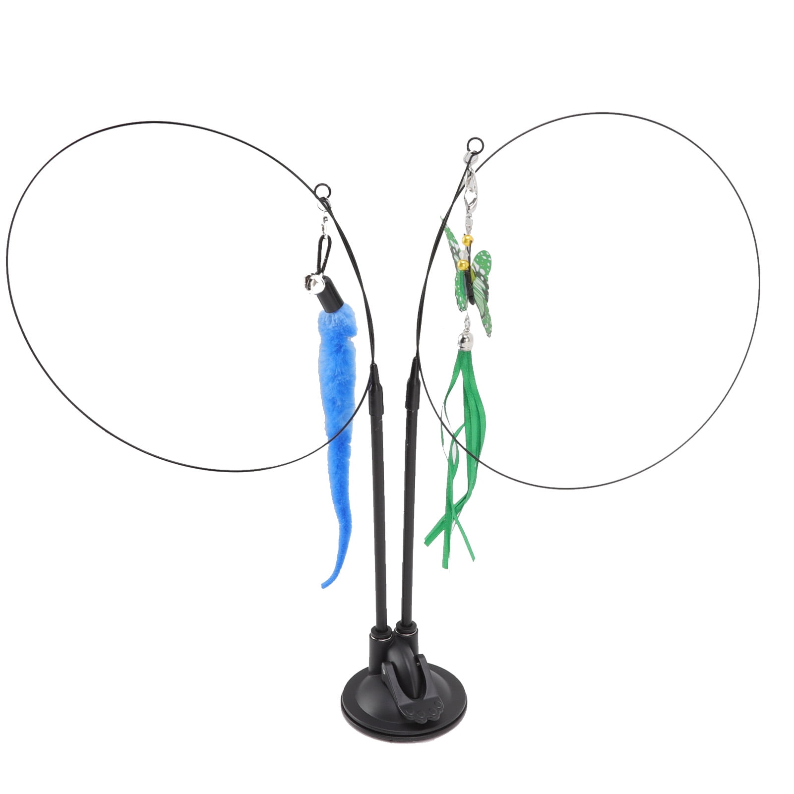 Cat Teaser Stick Toy, Double End Boredom Relief Bendable Suction Cat Feather Wand Toy Removable Steel Wire  For Indoor Green Scalewing And Blue
