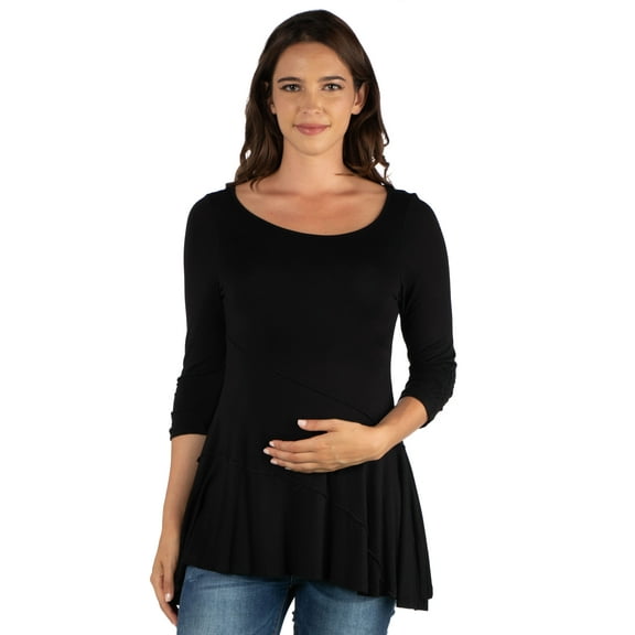 24seven Comfort Apparel Ruched Sleeve Swing Maternity Tunic Top