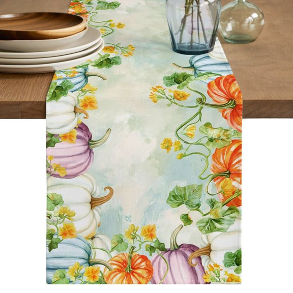 Table Runners 70 Inches Long Dress Scarves, Orange White Pumpkins Farmhouse Coffee/Dining/Kitchen Table Decor, Holiday Table Runner, Thanksgiving Maple Leaf Blue 13x70 Inch
