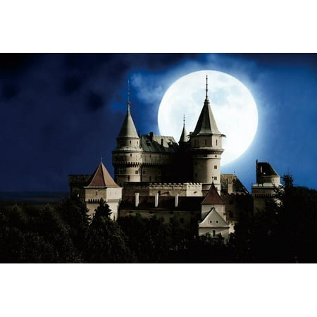 Image of Moonlight Castle Photography Background Dark Blue Night Scenery Room Decor Birthday Portrait Backdrop For Photo Studio