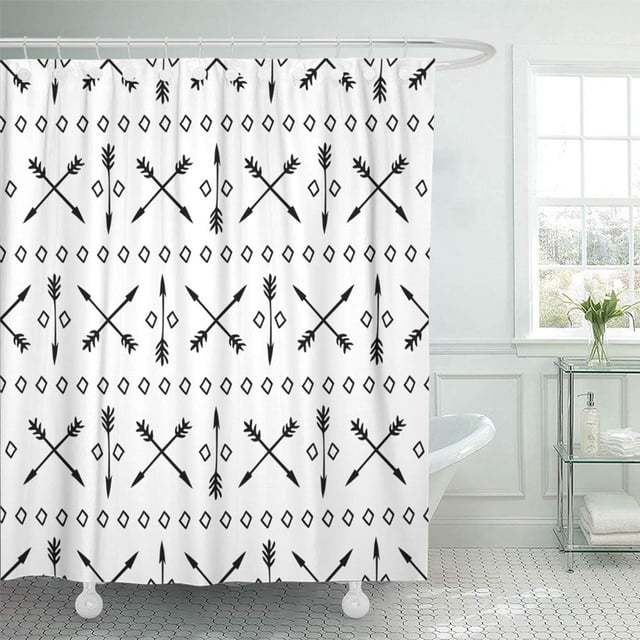 ABPHQTO Azteca étnica monocromática con flechas garabatos hermoso interminable sobre chatarra reserva arco baño cortina de ducha 165x180 cm ABPHQTO PKNMT66x72Shower-8979