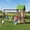 3 swings, variant on Wooden Swing Set for Kids,8 in 1 Outdoor Playset with Sandbox & Play Kitchen – 2-Seat Swing, Wave Slide, Corner Seats, Backyard