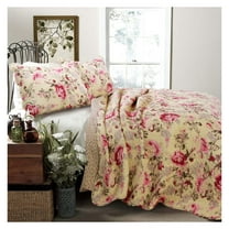 GpLuMy Lelia Rose Blooming Floral Vintage Yellow 100% Cotton Reversible Quilt Bedding Set, Coverlet Bedspread (Rose , Queen - 3 Piece)