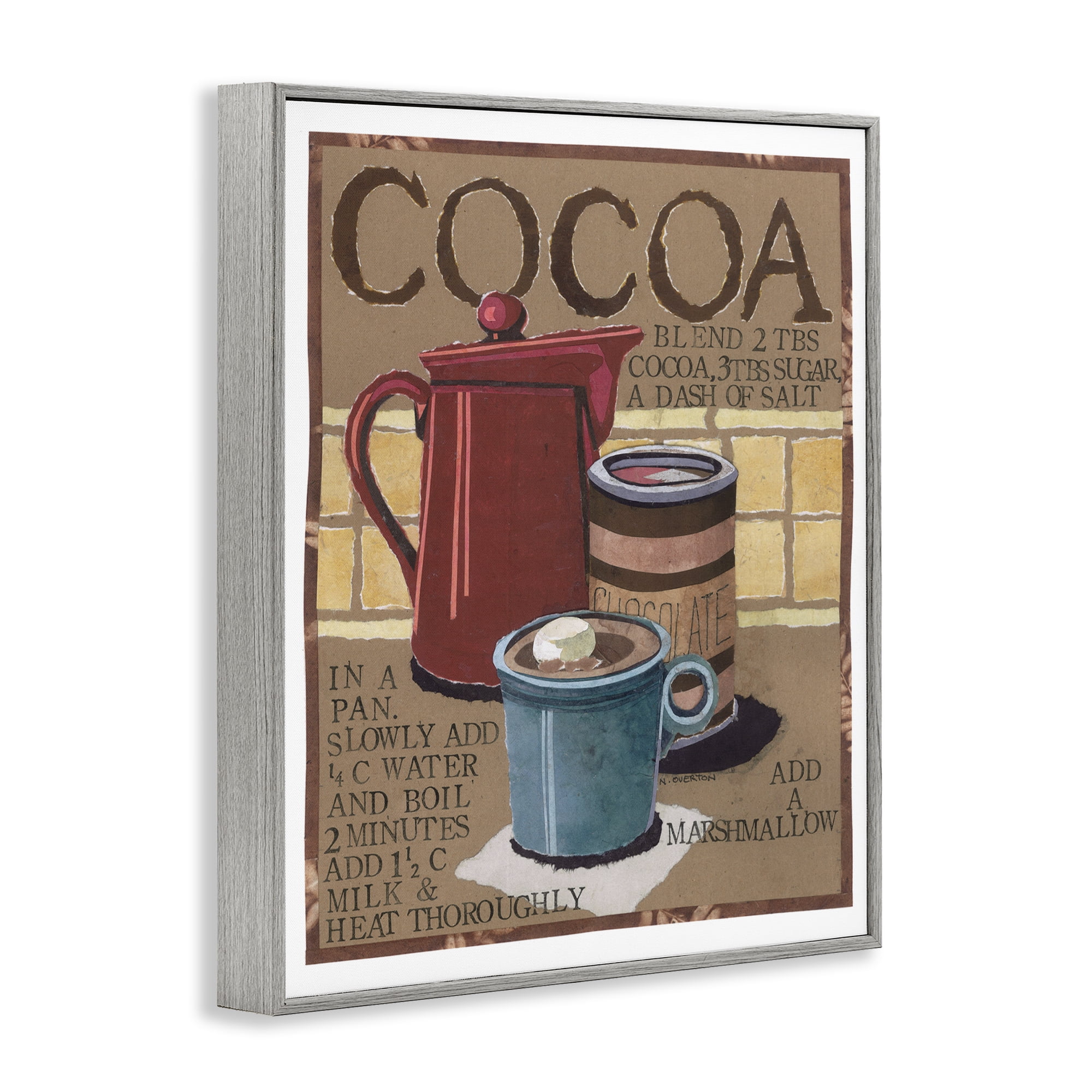 Stupell Industries Hot Cocoa Recipe Food & Beverage Painting Gray Framed Art Print Wall Art, 11 x 14