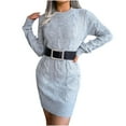 thumbnail image 2 of Fesfesfes Long Sleeve Dresses for Women Round Neck Bodycon Midi Dress Solid Color Knitting Pullover Dress, 2 of 6