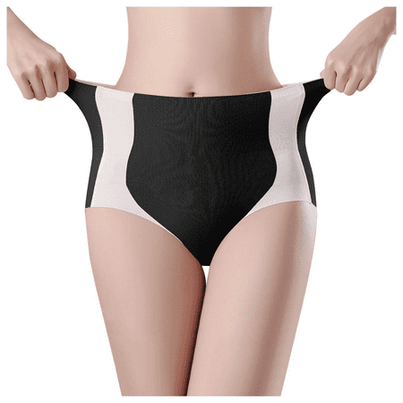 Fulorrnie Underwear for Women Plus Size High Waist Seamless Panty Waistband Thong Band Tummy Control Panties  Black  L