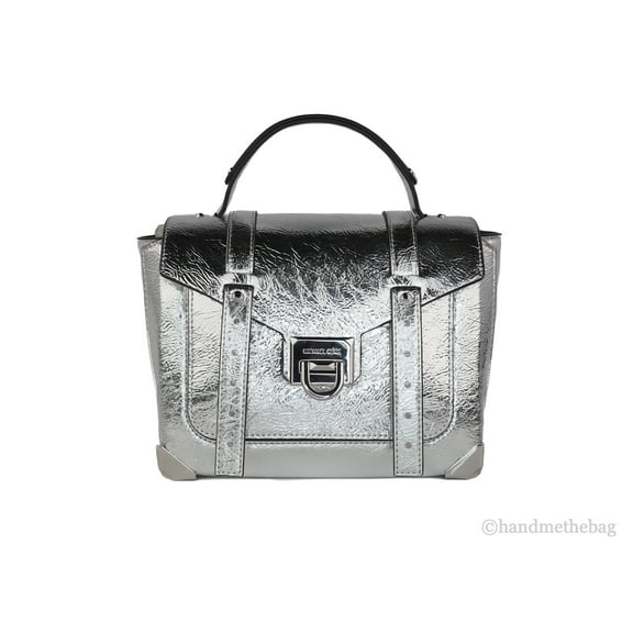 Michael Kors Women's Leather Satchel Handbag with Zipper, Off-White