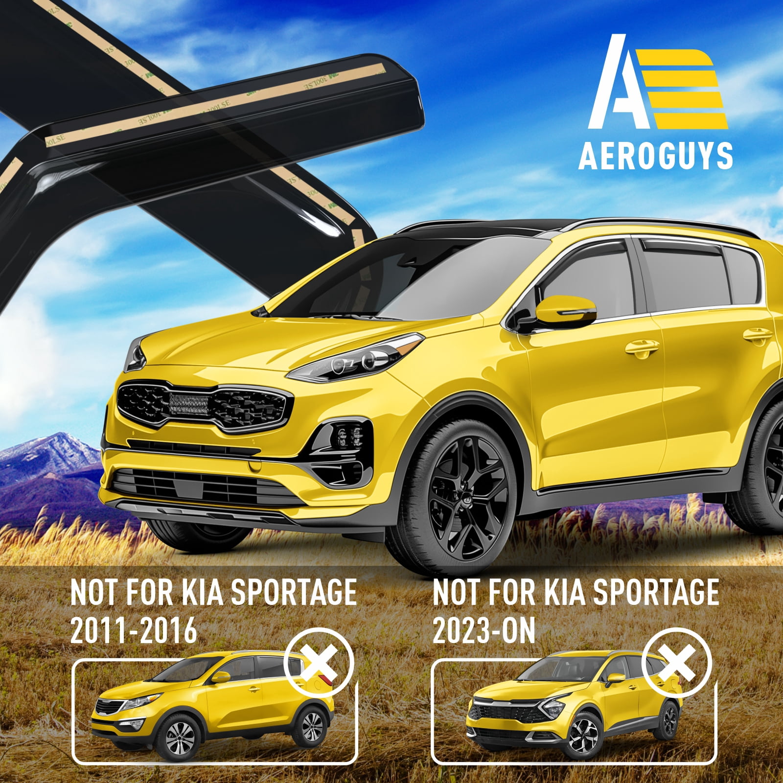 AEROGUYS in-Channel Window Deflectors Extra Durable Window Visors Rain Guards Fit for Kia Sportage 2017-2022, Sun Visors, Wind Deflectors, Vent Visors, Car Accessories - 4pcs. AG0090