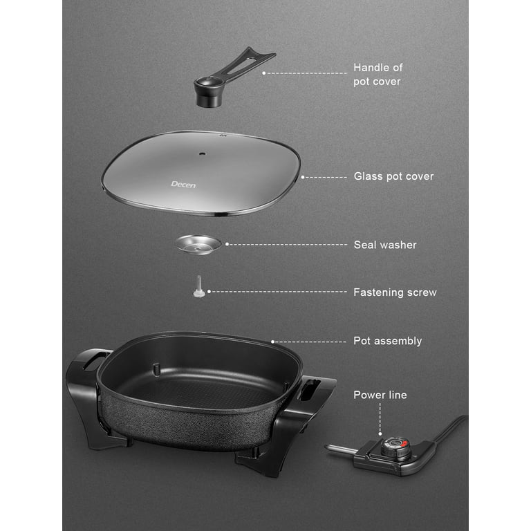 Electric Skillet, 12 Inch Deep Non Stick Electric Frying Pan with Standable  Glass Lid, 3 Marked Heating Levels, Heat Resistant Handles and Dishwasher  Safe, 1360W, Black, 6x12x2.8 inch 