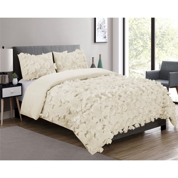 Unique Home 3 Piece Enfield Solid Color Bed In A Bag Clearance Bedding Comforter Duvet Set Fade Resistant, Super Soft (King, Ivory)