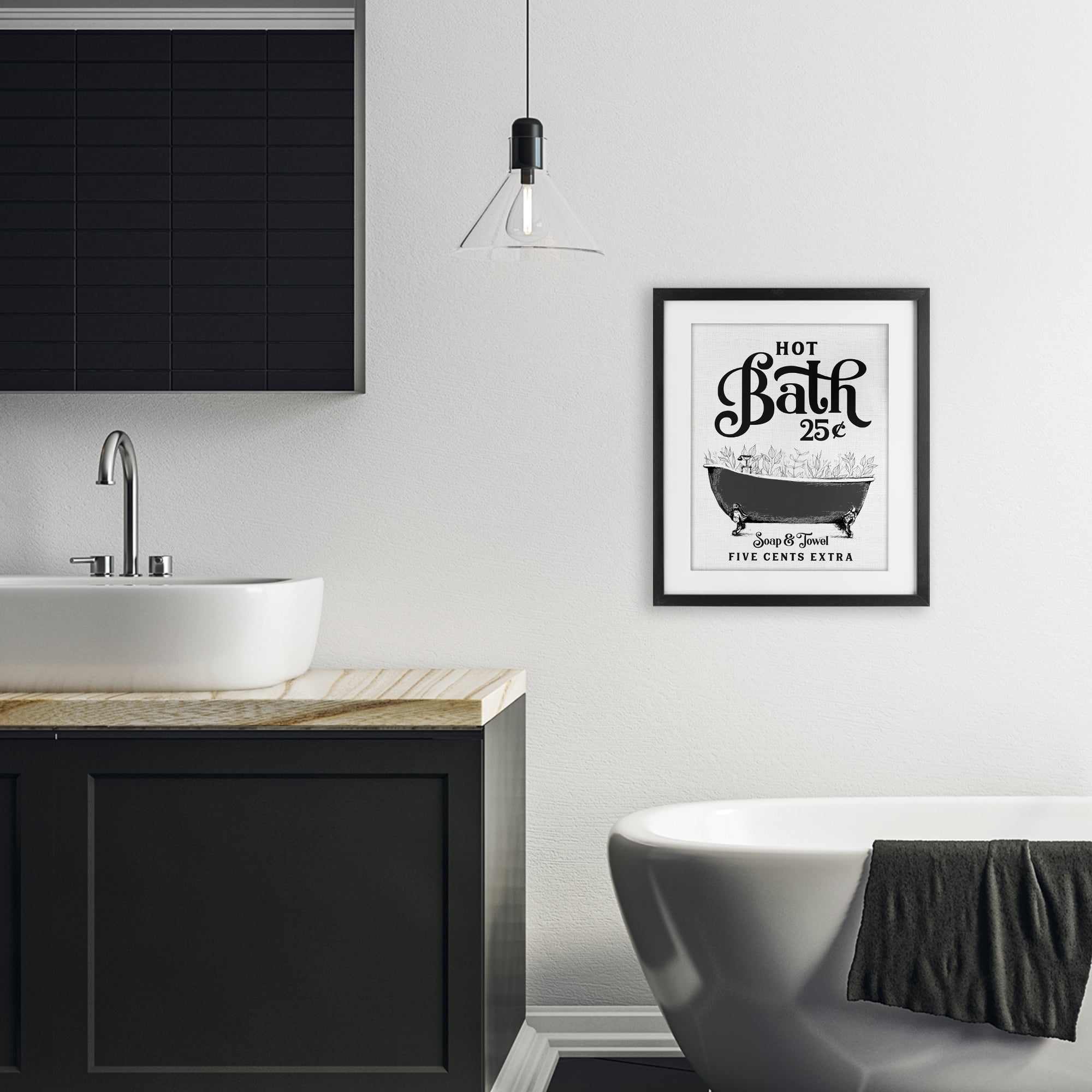 Hot Bath with Bubbles Black Framed Print Under Glass, design by Lettered and Lined