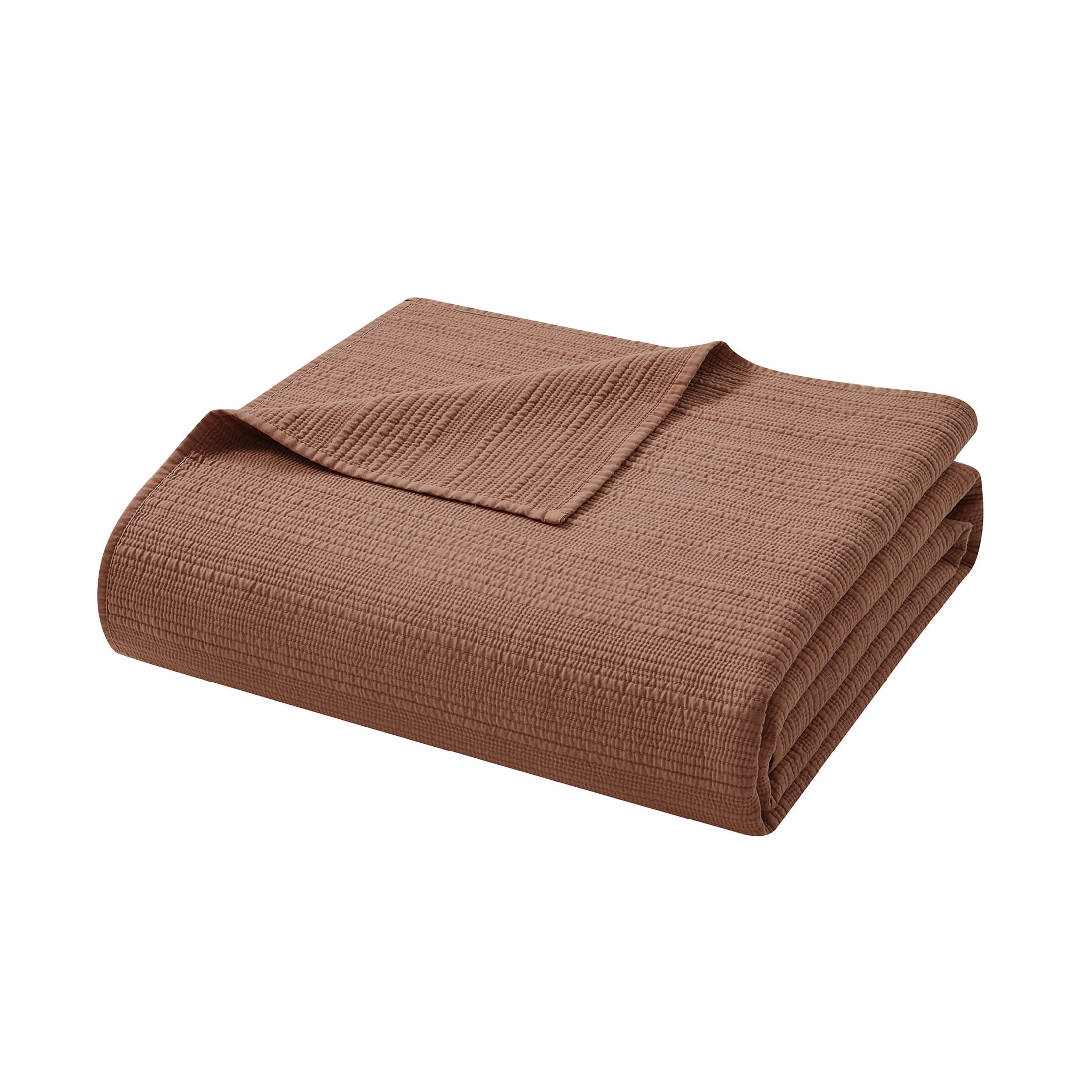 Mainstays Garment Washed Stripe Quilt, King, Terracotta Orange, Soft Microfiber Bedding
