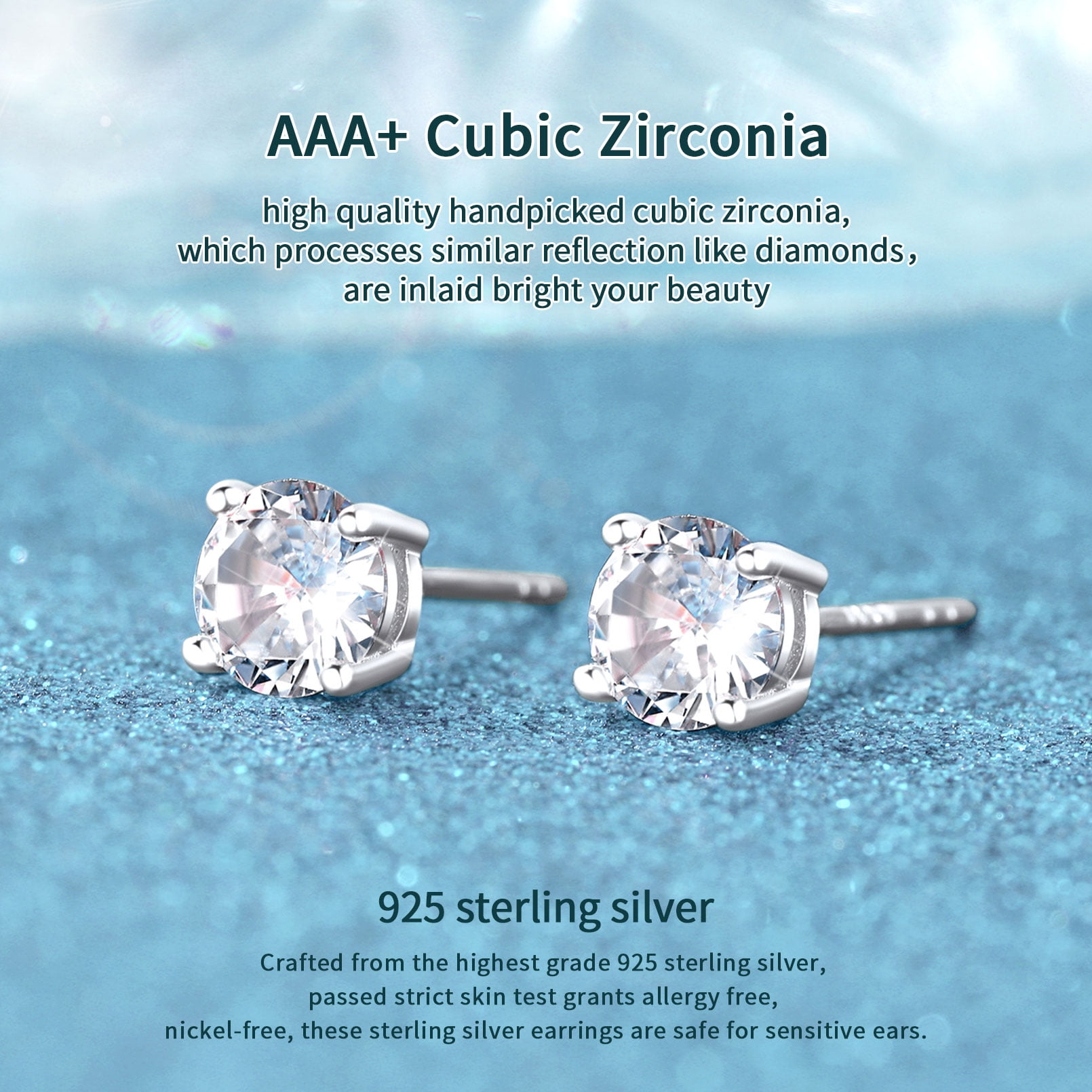 ChicSilver 3 Pairs Sterling Silver Cubic Zirconia Stud Earrings for Women Hypoallergenic Tiny Simulated Diamond Ear Stud Set for Sensitive Ears