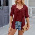 thumbnail image 6 of OSOLU Women Solid Color Square Patchwork Button Mid Sleeve T-Shirt Tee Tops Versatile Dailywear, 6 of 7
