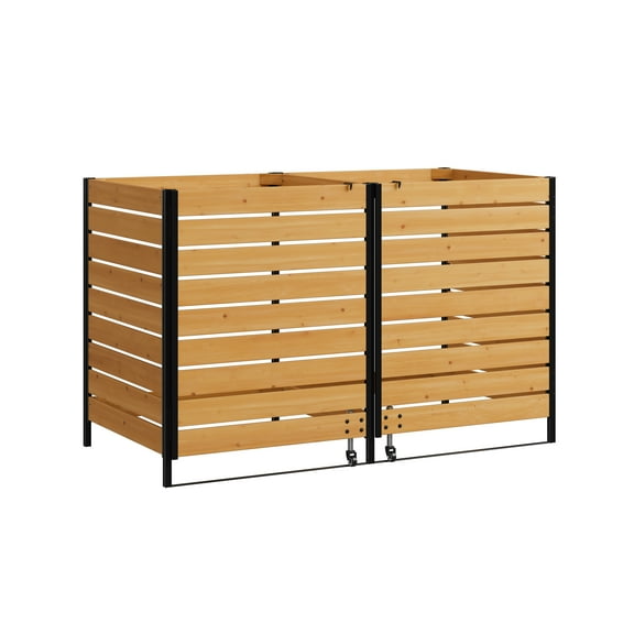 4.2ft H x 6.6ft W x 3.4ft L Enclo Outdoor Trash Can Storage Shed, Outdoor Storage Cabinet, Dual Trash Bin Fence with Rolling Doors, Garbage Can Enclosure, Hide Garbage Bins From View, EC18045