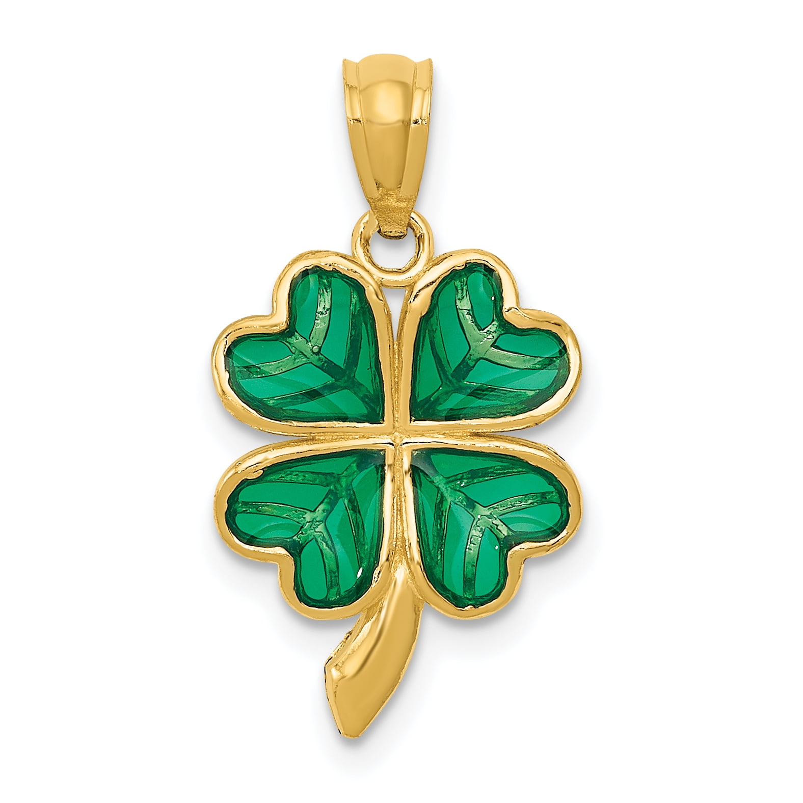 14k Yellow Gold Green Enameled Shamrock Pendant Charm Necklace Celtic Claddagh Fine Jewelry For Women Gifts For Her