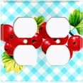 thumbnail image 3 of Metal Light Switch Plate Cover Gingham Cranberry Fruit Leaf Picnic Blue FUT001, 3 of 13