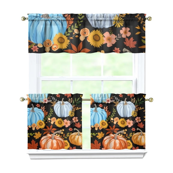 Rod Pocket Kitchen Curtain Set 3-Piece, 27.5x36 Inch Valance & Tier Drapes, Polyester Pongee Cafe Curtains for Living Room, Bathroom, Farmhouse Rustic Country Window Treatments.