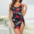 thumbnail image 5 of Tisuna Onesie Nightdress For Women Love Letter Heart Print V Neck Slip Pajamas Comfortable Casual Ladies Valentine'S Summer Silk Sexy Nightgown Black Size L, 5 of 9
