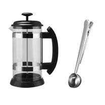French Press Refillable Coffee Kettle Americano Maker Tea Milk Foam Producer with Clip Spoon