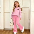thumbnail image 6 of Spazoro Girls Outfit Sets with Bow Decor, Flared Leg Long Sleeve Heart Print Elastic Waist Crewneck Trendy Matching Sweatshirt and Pants 2PC Outfits Pink Size 11-12, 6 of 9