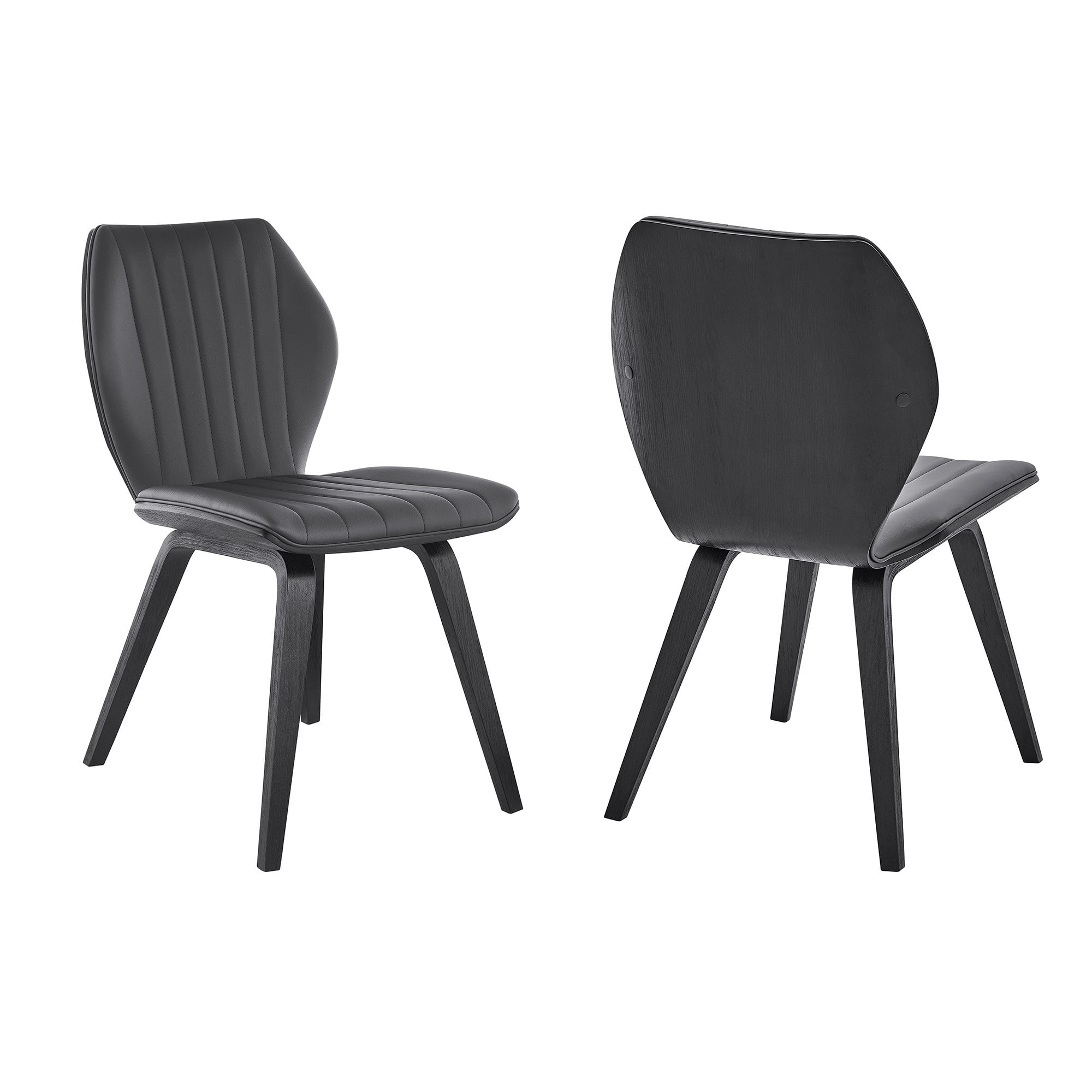 Ontario Gray Faux Leather and Black Wood Dining Chairs Set of 2