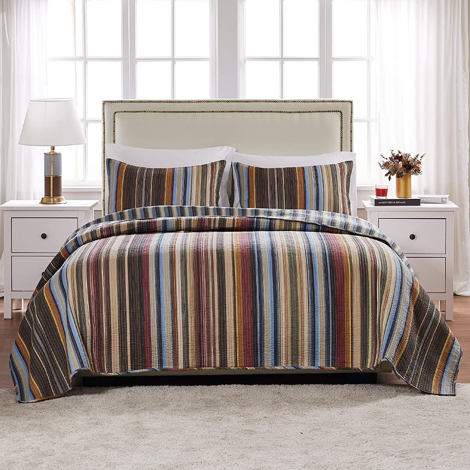 Global Trends Dylan 100% Cotton Reversible Quilt Set, Earth, 3-Piece King/Cal King