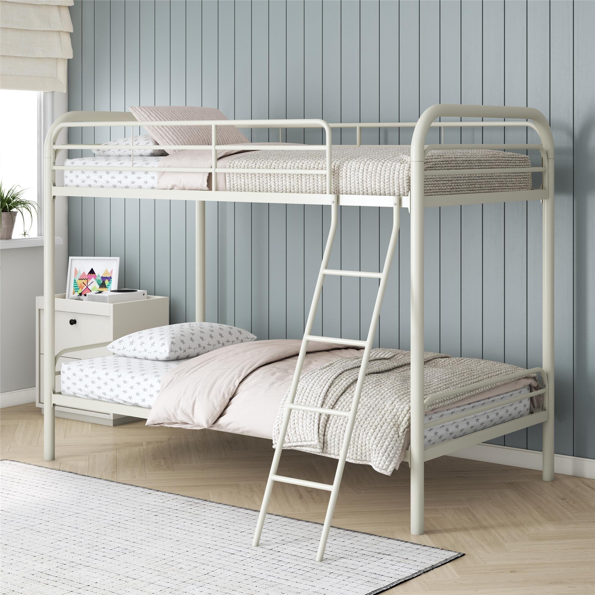 DHP Dusty Twin over Twin Metal Bunk Bed with Secured Ladder, Off White