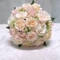 thumbnail image 5 of 7.5 Inch Silk Rose Wedding Bouquet, Bride Bridesmaid Bouquets, Artificial Toss Rose with Silk Ribbon for Vintage Wedding Ceremony, Wedding Centerpieces, Church Wedding Party (Champagne), 5 of 11