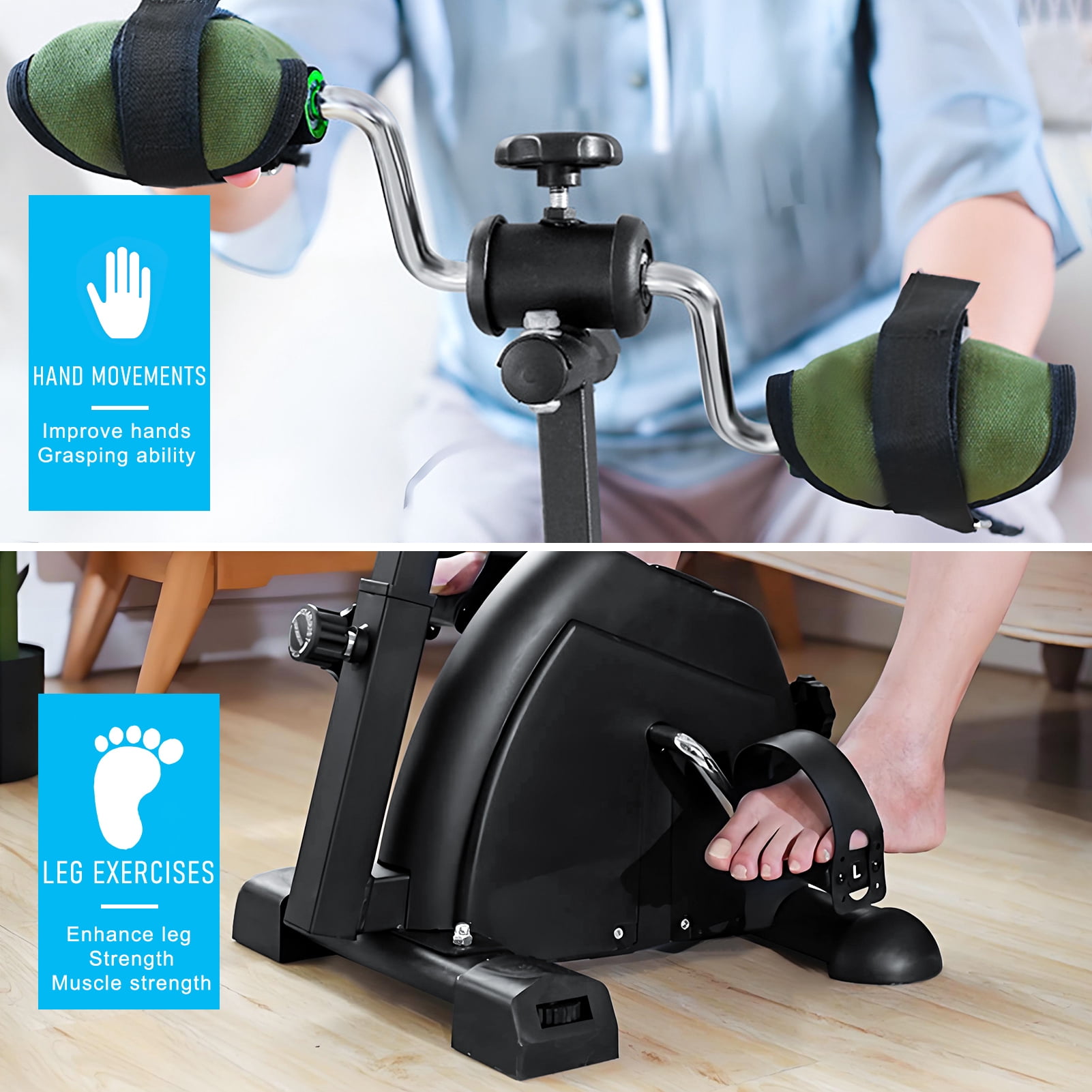 AQCW Elderly Exercise Bike, Hand Arm Leg Knee Peddler, Upper Lower Limb Rehabilitation Machine, Adjustable Fitness Equipment for Seniors, Home Pedal Exercise Bike with Gloves Handle