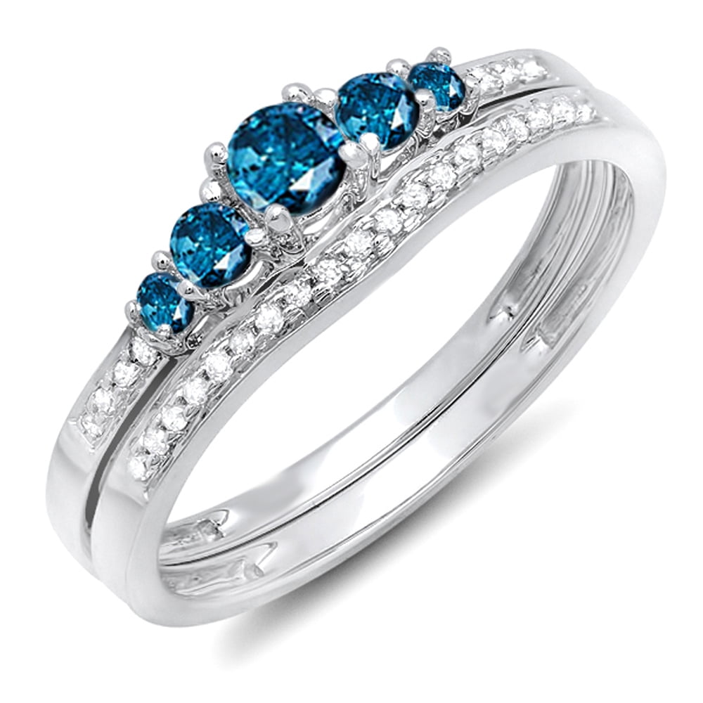 Dazzlingrock Collection 0.45 Carat ctw 10k Gold Princess /& Round Diamond Ladies Wedding Matching Band Stackable Ring 1//2 CT
