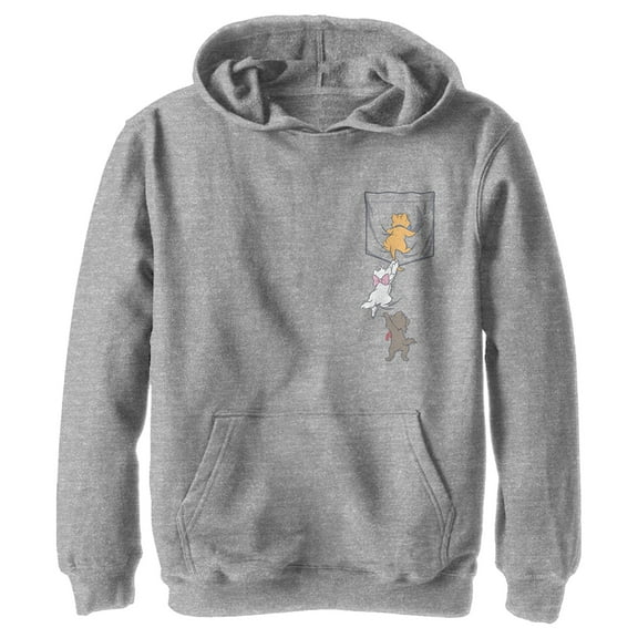 Boy's Aristocats Kittens Climbing Pocket Badge  Pull Over Hoodie Athletic Heather X Large