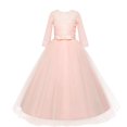 thumbnail image 4 of URMAGIC 5-16Y Child Girls Vintage Floral Lace 3/4 Sleeve Wedding Dress Teen Girl Tulle Floor Length Vintage Gown Dress, 4 of 6