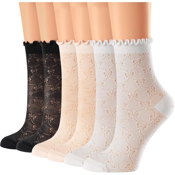 6 Pairs Women's Ruffle Socks,Cute sheer Thin Cotton Sock,Friily Cuff,Cool Lace Elegant Socks,Girl's Sock(Size5-9)