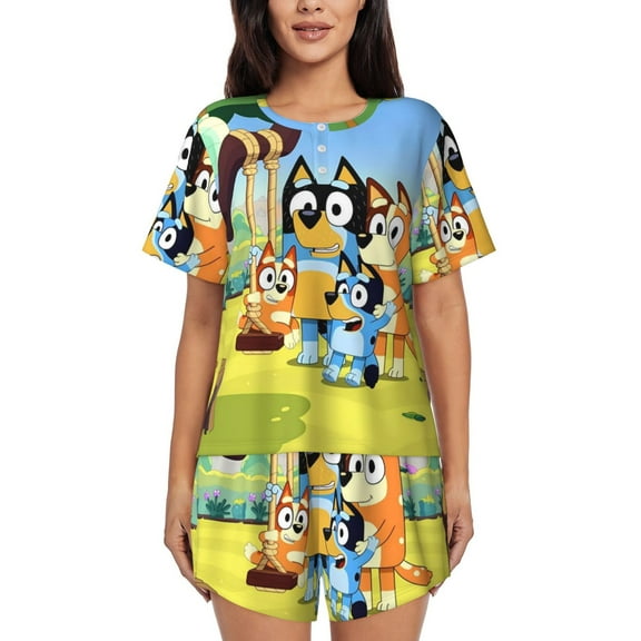 Saiise Bluey Pajamas Sets for Women Soft Short-Sleeved Pjs with Lounge Shorts Two Piece Sleepwear S-4XL