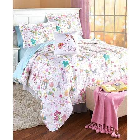 Rainbow Unicorns Girls Twin Comforter Sham Toss Pillow 3 Piece