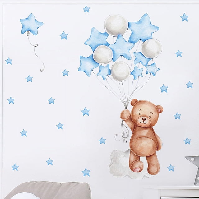 Pegatinas de pared para decoración de habitaciones para niños, color azul, calcomanías de pared de dibujos animados, carteles artísticos de pared para bricolaje, calcomanías artísticas para despegar y pegar para niños y decoración de jardín de infantes JM