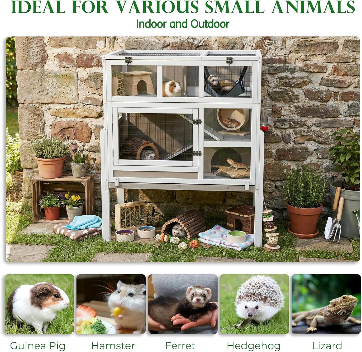 3-Tier Wooden Hamster Cage with Stand, Large Guinea Pig Cage & Rabbit Hutch Habitat, Deep Pull-Out Tray, Indoor Animal House, Grey