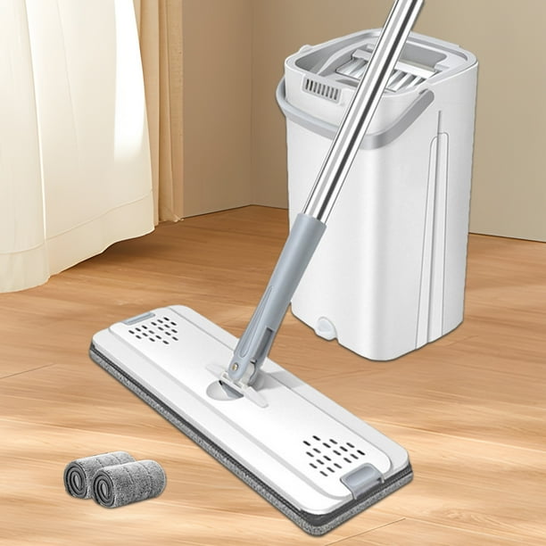 Fiudx Juego de Trapeador Antirayaduras, Limpieza Eficiente En Seco y Húmedo, Trapeador Giratorio de 360°, Fácil de Usar En Pisos de Madera, Incluye Trapeador, Balde y Raspador, Limpieza Del Hogar, Ju