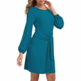 thumbnail image 1 of Vestido De Cóctel, Transpirable Manga Larga Linterna Vestido Corto Poliéster Lazo Cintura Cuello Redondo Color Puro Para Citas, 1 of 6