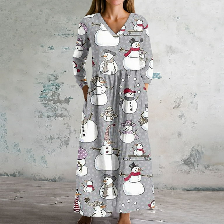 grey christmas dress Grey Georgette Christmas Outfits Ladies Pink Embroidery Bell Sleeves main image 1