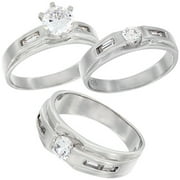 sterling silver cubic zirconia trio engagement wedding ring set for 7 mm him and hers 5 - Wedding Ring Trios sterling silver cubic zirconia trio engagement wedding ring set for 7 mm him and hers 5 - Wedding Ring Trios