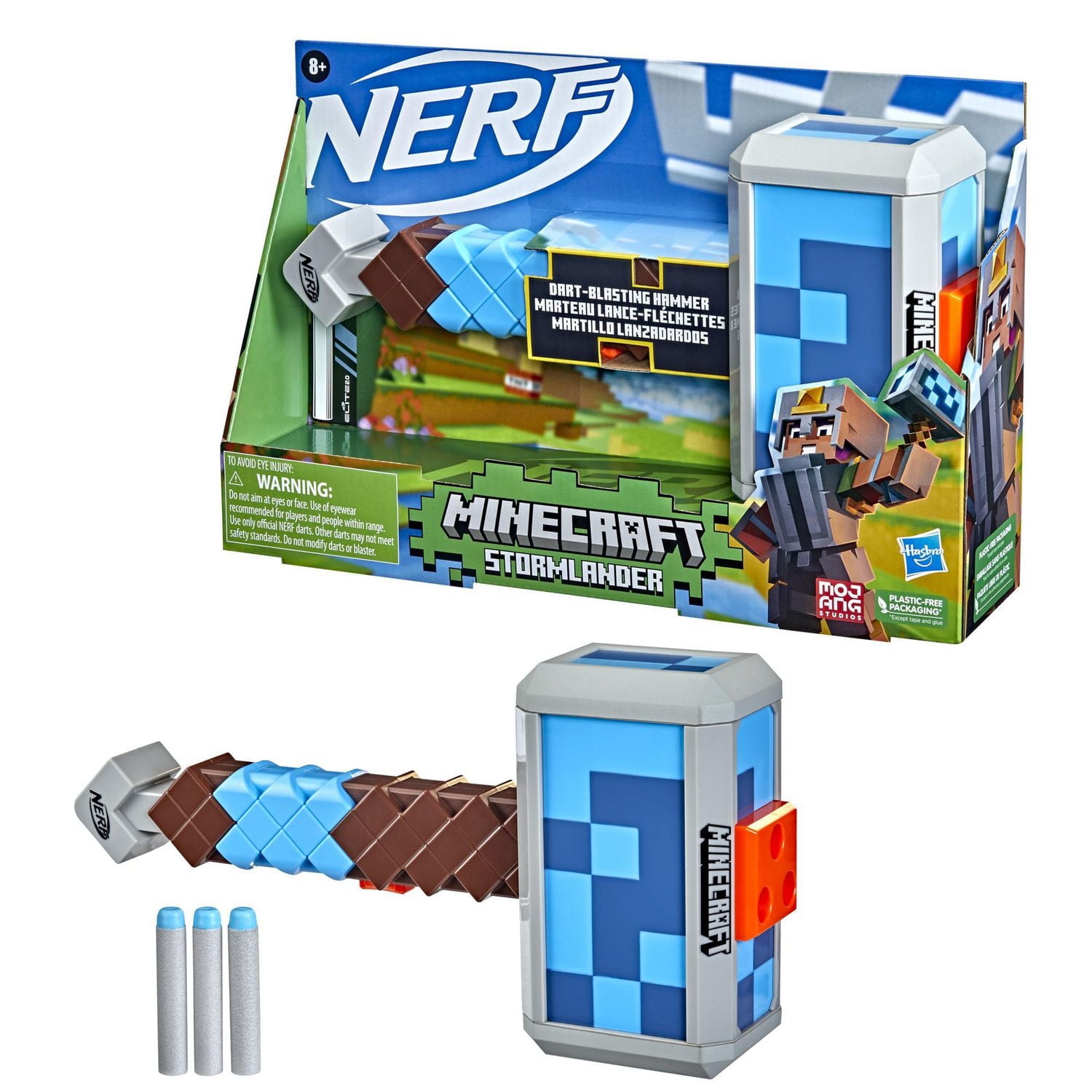Nerf Minecraft Stormlander Dart-Blasting Hammer, Fires 3 Darts, Includes 3 Official Nerf Elite Darts