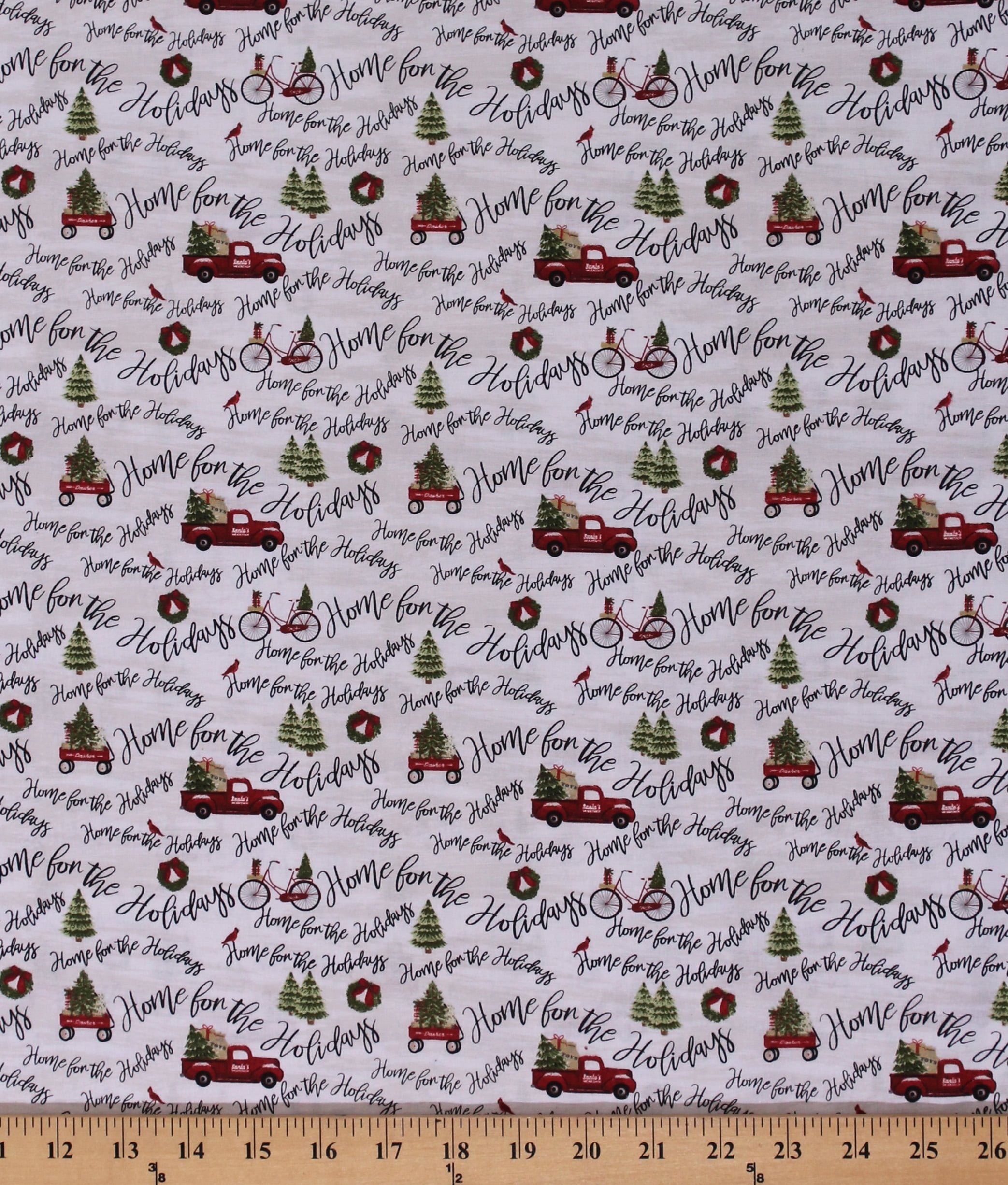 Cotton Home for the Holidays Christmas Trees Trucks Bikes Toys Cream