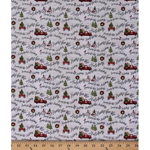 Cotton Home for the Holidays Christmas Trees Trucks Bikes Toys Cream Cotton Fabric Print by the Yard (18105-BGE-CTN-D)