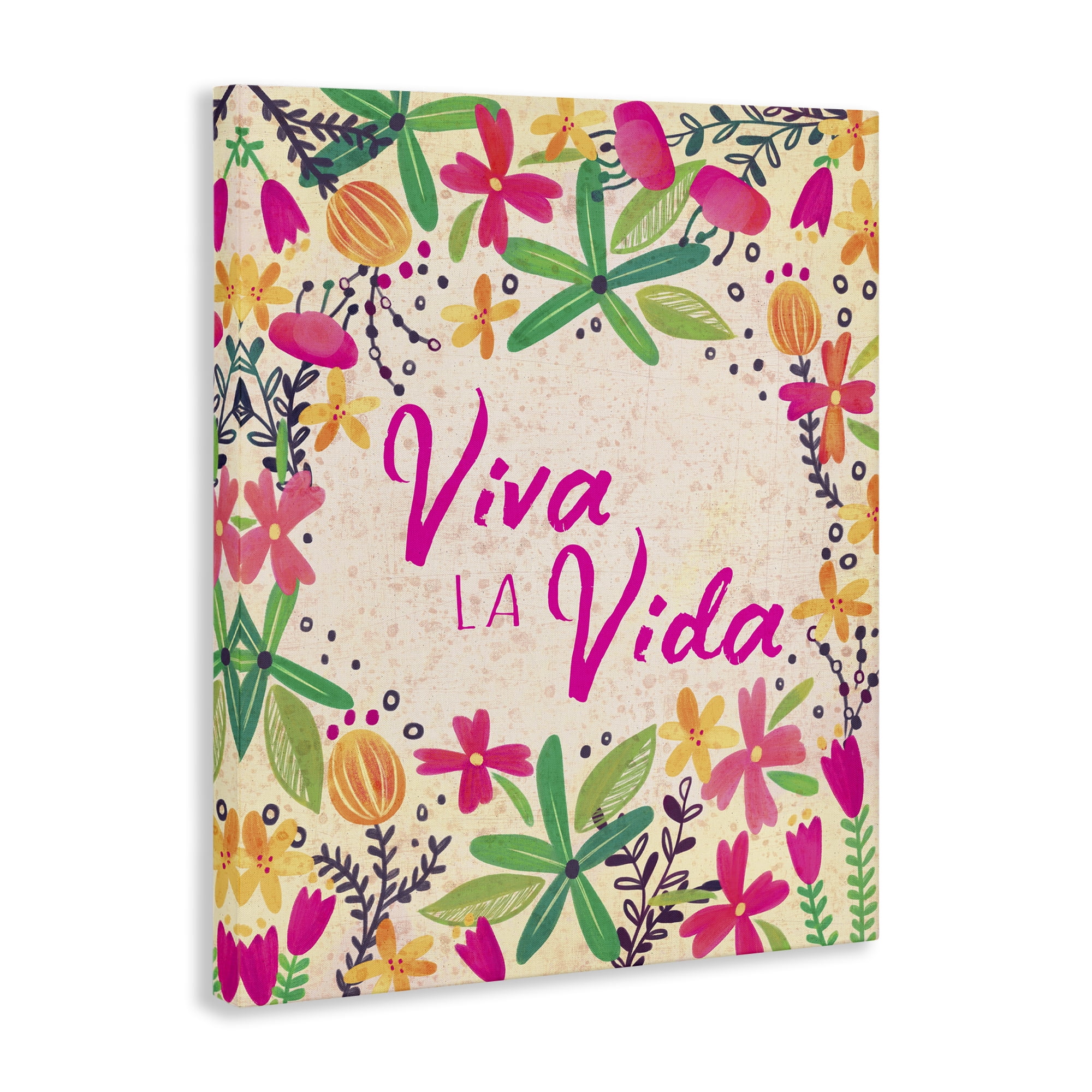 Stupell Industries Viva la Vida Flores Tropicales Inspirational Quotes & Sayings Painting Wrapped Canvas Art Print Wall Art, 16 x 20