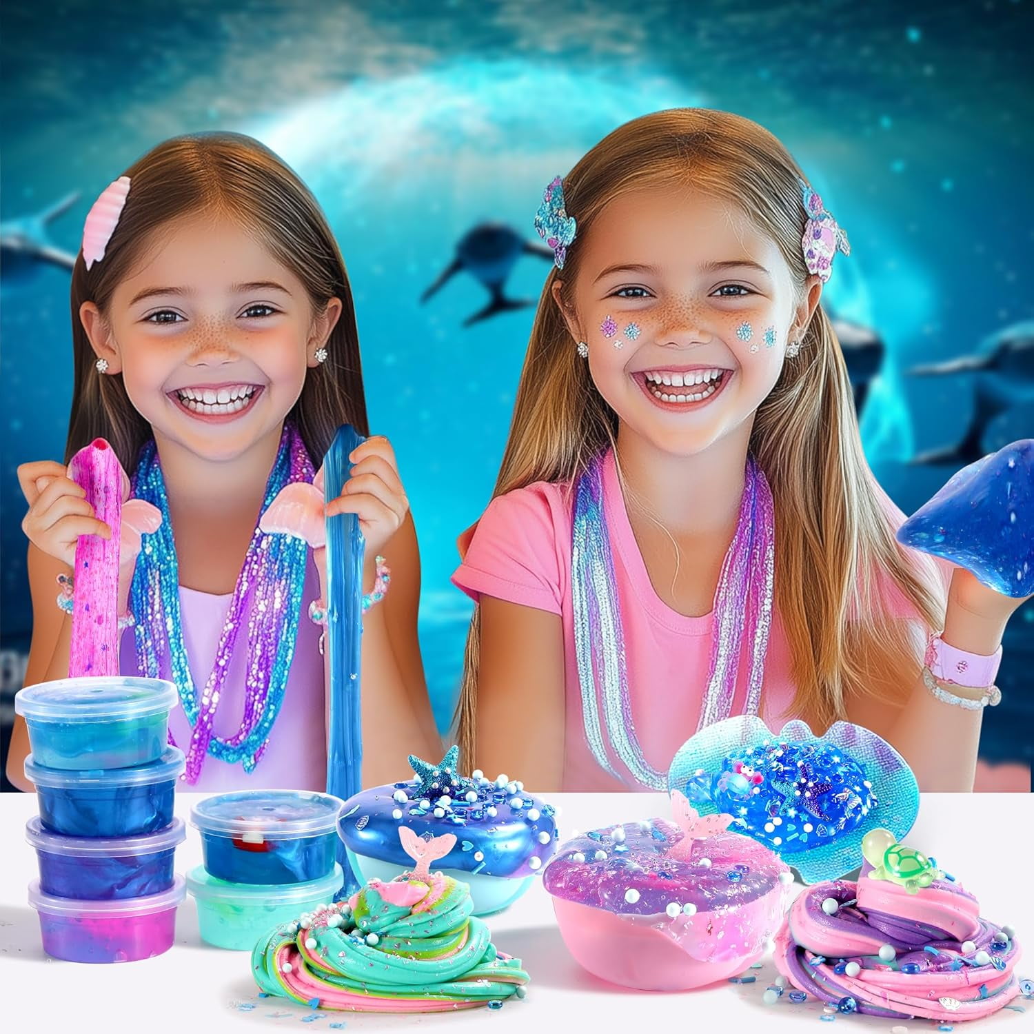 Ocean Slime Kit For Kids, Large Non-Sticky Soft Sludge And Metallic Clay Set, Sensory Fidget Toy For Boys And Girls Ages 4-12, Ocean Blue