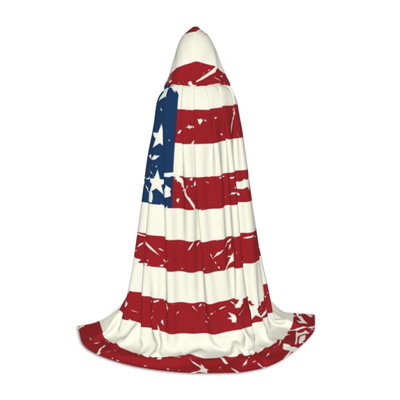 Honeii Vintage American Flag Print Poncho Cape, Cloak Coat, Snuggly Hooded Wearable Blanket, Hooded Cape For Teenagers,Halloween Costumes-Medium