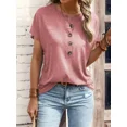 thumbnail image 2 of Camiseta de un solo pecho para mujer, jersey de cuello redondo medio abierto, Tops de viaje informales de Color sólido, camisetas de estilo dulce para mujer 2024, 2 of 4